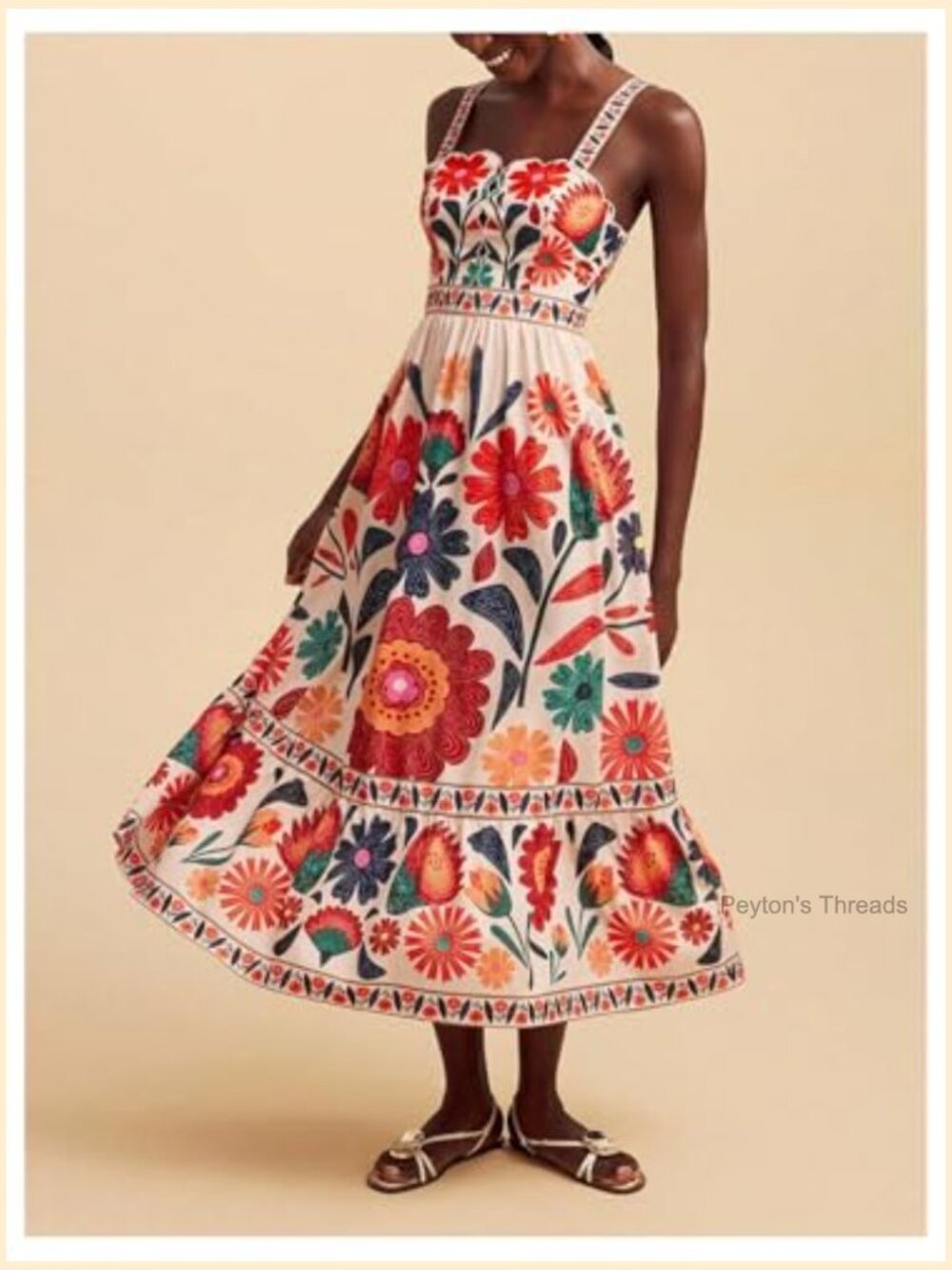 Boho Floral Print Cami Dress Sleeveless A-Line Maxi Dress Sun Dresses - Picture 4 of 5